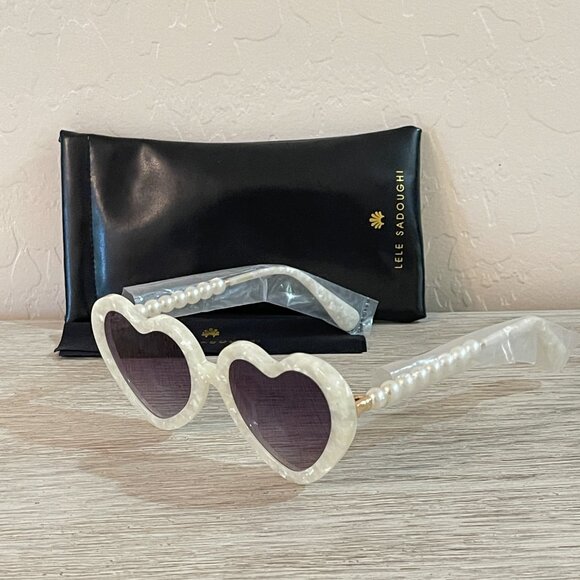 New Lele Sadoughi Sunglasses Sweetheart Heart Mother of Pearl with Pouch - Picture 1 of 10